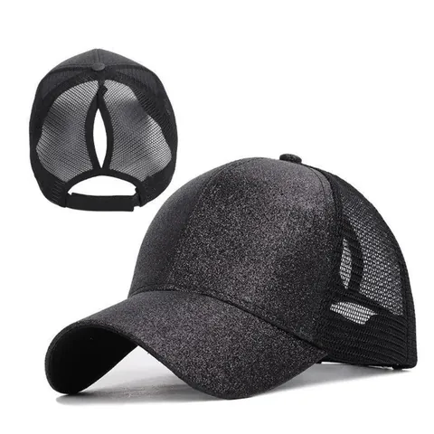 Berretto da Baseball con Paillettes Luccicanti per Coda di Cavallo Cappello da Sole a Rete Traspirante Regolabile da Donna