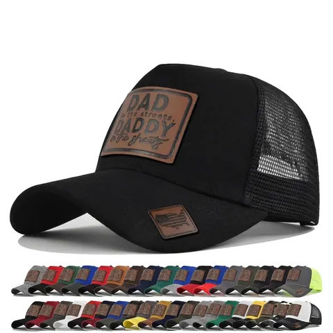 Retro Herren Baumwolle Netz Trucker-Kappe Mit Lederaufnäher Slogan Verstellbar Atmungsaktiv Sommer Sonnenschutz Outdoor Baseballkappe
