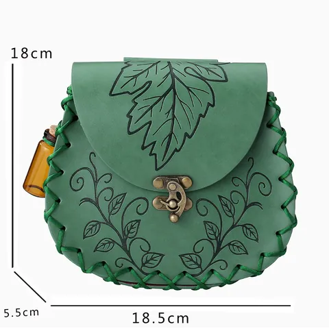 Medieval Steampunk Vintage PU Leather Waist Bag Embossed Maple Leaf Hand Woven Retro Fanny Pack For Cosplay Party Women