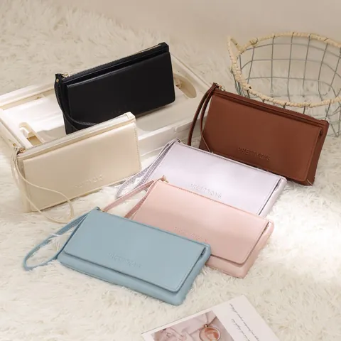 Women Long Wallet Synthetic Leather Floral Buckle Leaf Embossed Multi Card Slots Clutch Bag Large Capacity Wristlet Strap