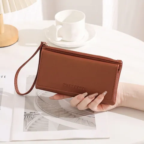 Women Long Wallet Synthetic Leather Floral Buckle Leaf Embossed Multi Card Slots Clutch Bag Large Capacity Wristlet Strap