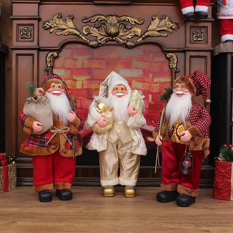 Staand Kerstman Figuur Traditionele Kerstversiering Pluche Stof Kunststof Ornament Met Witte Baard Bril Cadeauzak