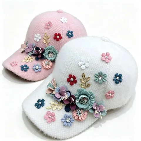 Women's Winter Warm Plush Baseball Cap Faux Mink Fur Rhinestone Artificial Pearl 3D Flower Adjustable Korean Fashion Duck Tongue Hat