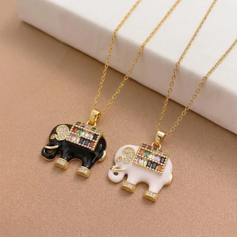 Elephant Pendant Necklace Stainless Steel Gold Plated With Colorful Zircon Rhinestone Enamel Fashion Jewelry For Women