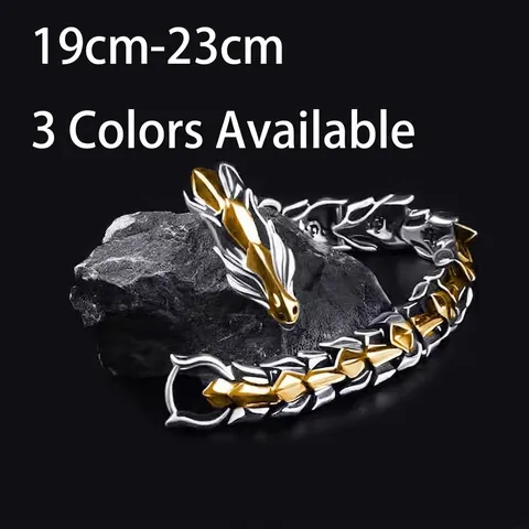 Vintage Dragon Head Keel Bracelet Alloy Metal Dragon Scale Punk Hip Hop Men Jewelry Accessory