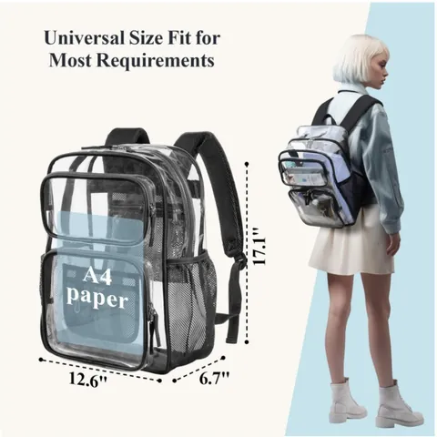 Mochila Transparente Grande Heavy Duty PVC Bolsa de Escuela Impermeable Elegante Multibolsillo Unisex Daypack para Viaje Trabajo