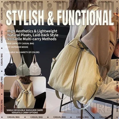 Women Large Capacity Nylon Drawstring Backpack Multifunctional Shoulder Bag Versatile Crossbody School Bag Daily Travel Casual Daypack