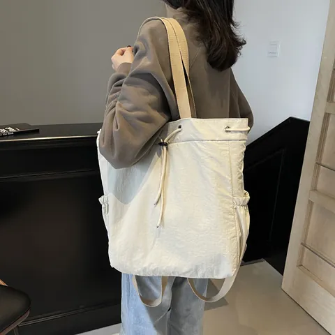 Women Large Capacity Nylon Drawstring Backpack Multifunctional Shoulder Bag Versatile Crossbody School Bag Daily Travel Casual Daypack