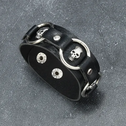 Bracciale in Pelle Punk retrò da Uomo Multistrato Rock Teschio Borchie Intrecciato a Fascia Gioielli a Mano di Moda Gotica Cinturino Regolabile