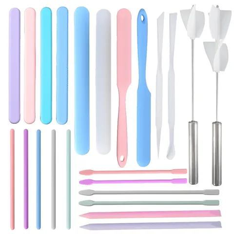 Silicone Stirring Rods for DIY Resin Craft Tools Non-Stick Reusable Spatula Stir Sticks Stainless Steel Resin Mixing Tools for Handcraft Jewelry Making