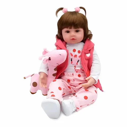 Bambola Reborn Realistica in Vinile Corpo in Silicone Grande Neonato Sembra Vero Con Vestito da Giraffa Accessori Rosa per Regalo Bambini