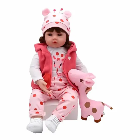 Bambola Reborn Realistica in Vinile Corpo in Silicone Grande Neonato Sembra Vero Con Vestito da Giraffa Accessori Rosa per Regalo Bambini