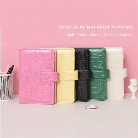 Macaron Krokodilmuster PU Leder Loseblatt Notizbuch Ordner Budgetplaner Organizer Mit Kartenschlitzen Für Schule Büro Geschenk