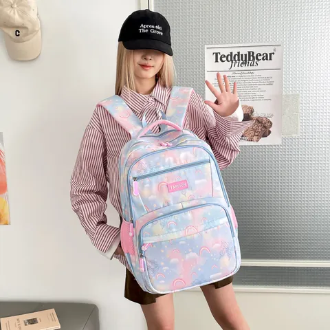Mochila Escolar para Estudiantes Estilo Coreano Cielo Estrellado Gran Capacidad Ligera de Nailon Con Patrón de Arco Iris Mariposa para Niñas