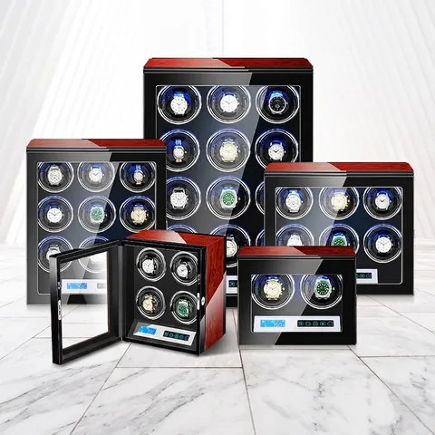 Automatic Watch Winder Box Piano Paint Wood Grain Silent Motor LCD Touch Screen LED Light Watch Storage Organizer