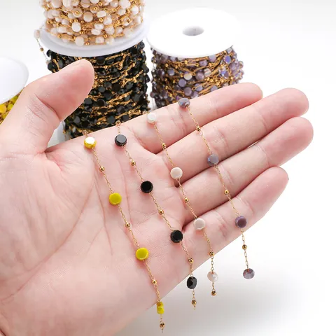 Bohemian Stainless Steel Beaded Chain With Colorful Glass Crystal Round Beads DIY Jewelry Making For Necklace Bracelet Accessory