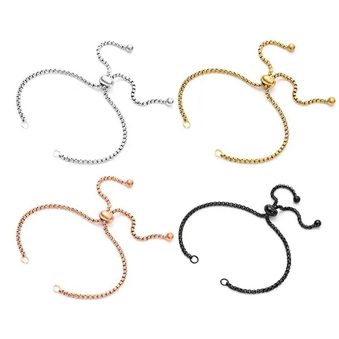 Stainless Steel Adjustable Box Chain Bracelet Findings Vacuum Plated Gold Rose Gold Sliding Pull Bracelet For Jewelry Making