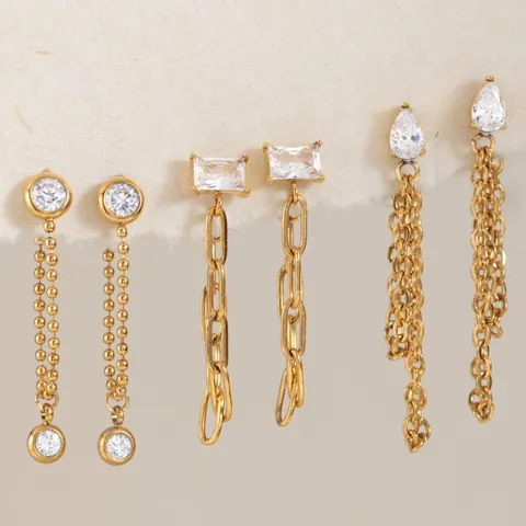 Boucles d'Oreilles à Glands en Acier Inoxydable Plaqué Or 18K Avec Zirconia pour Femmes Boucles d'Oreilles à Franges
