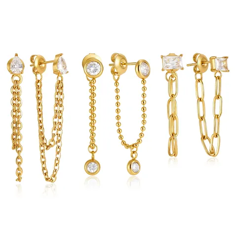 Boucles d'Oreilles à Glands en Acier Inoxydable Plaqué Or 18K Avec Zirconia pour Femmes Boucles d'Oreilles à Franges