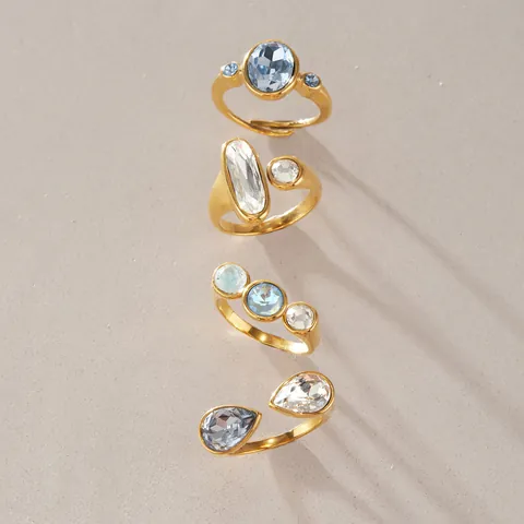 Mode Edelstahl Verstellbarer Offener Ring Für Damen Eleganter Vergoldeter Geometrischer Glaskristall Eingelegter Fingerring Schmuck Geschenk
