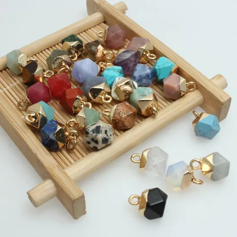 Faceted Natural Stone Pendant Irregular Crystal Agate Charm With Gold Electroplated Alloy Cap For DIY Jewelry Making Necklaces Accessories