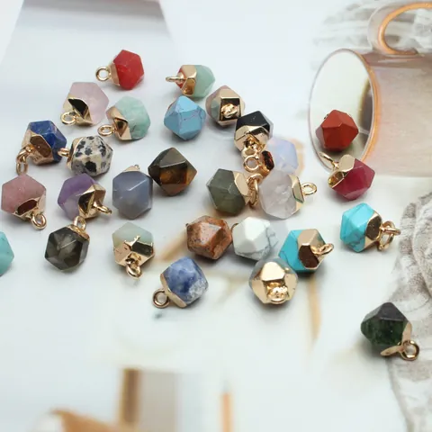 Faceted Natural Stone Pendant Irregular Crystal Agate Charm With Gold Electroplated Alloy Cap For DIY Jewelry Making Necklaces Accessories
