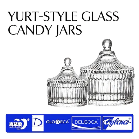 Barattolo di Caramelle in Vetro Forma Iurta Vintage Europeo Barattolo di Conservazione a Strisce in Rilievo Con Coperchio per Gioielli Matrimonio