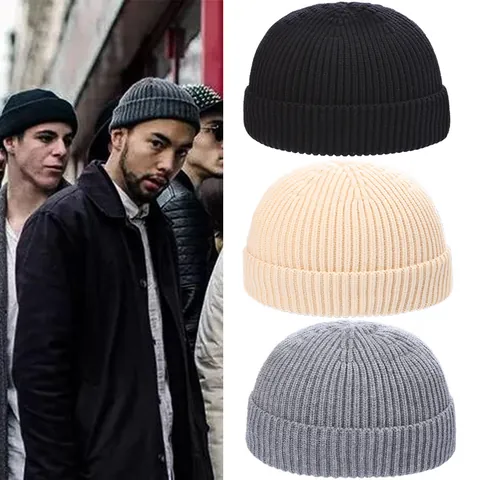 Unisex Gorro de Punto Kanalé Estilo Docker Casquete Corto Color Sólido Acrílico Cálido de Invierno Para Hombre Mujer Exterior