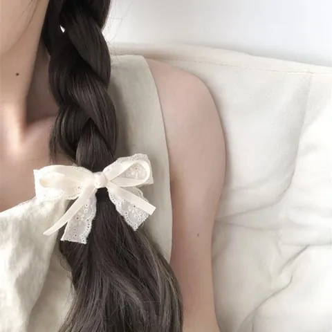 Vintage Lace Bow Hair Clip Beige Ribbon Handmade Duckbill Clip For Women Sweet Camellia Pearl Hair Accessories Retro Hairpin