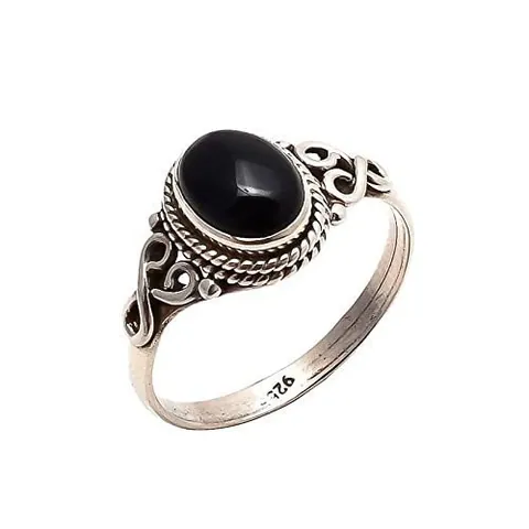 Anello in Lega Vintage con Agata Ovale Placcato Argento Antico Filigrana Traforata Volute Anello Statement Donna Gioielli Boho