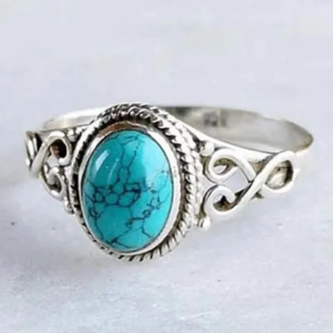 Anello in Lega Vintage con Agata Ovale Placcato Argento Antico Filigrana Traforata Volute Anello Statement Donna Gioielli Boho