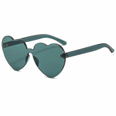 Fashion Heart Shaped Rimless One Piece Sunglasses For Women Jelly Color UV400 Protection Oversized Heart Eyewear For Party Vacation