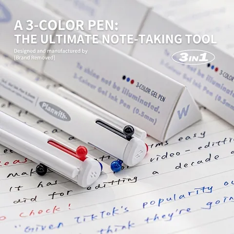 Planwith 3-In-1 Multi-Color Retractable Gel Pen 0.5mm Triangular Barrel Smooth Writing Gel Pens For School Office Supplies