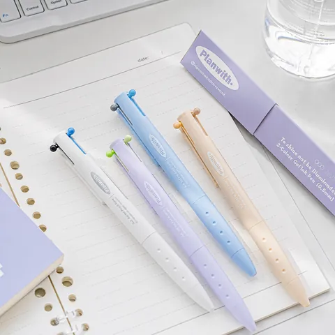 Planwith 3-In-1 Multi-Color Retractable Gel Pen 0.5mm Triangular Barrel Smooth Writing Gel Pens For School Office Supplies