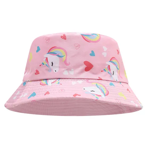 Cappello da Pescatore per Bambini a Doppio Lato Stampa a Cartone Animato Dinosauro Unicorno in Poliestere per Protezione Solare Esterna