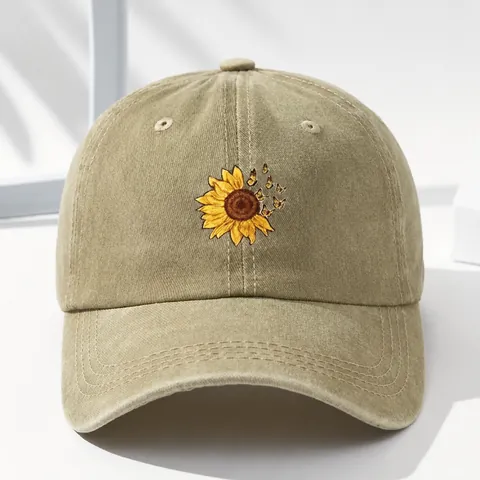 Berretto da Baseball in Cotone Lavato Con Stampa a Girasole e Farfalla Per Uomo Donna Parasole Vintage Regolabile All'aperto
