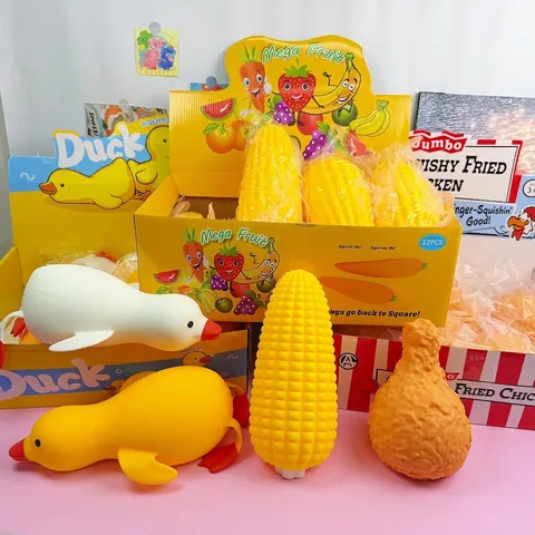 Jumbo Rebote Lento Pato Squishy Juguete Simulación Fruta Maíz Muslo de Pollo Alivio del Estrés Juguete para Apretar para Adultos Niños Regalo