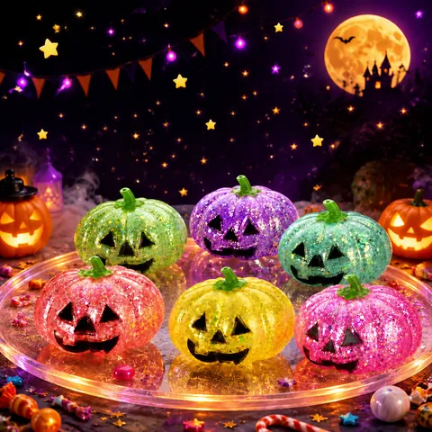 Citrouille d'Halloween Jack-O'-Lantern Jouet Squishy Pailleté TPR Anti-stress pour Décoration de Fête d'Halloween Cadeau