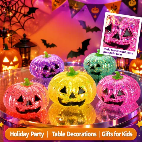 Citrouille d'Halloween Jack-O'-Lantern Jouet Squishy Pailleté TPR Anti-stress pour Décoration de Fête d'Halloween Cadeau