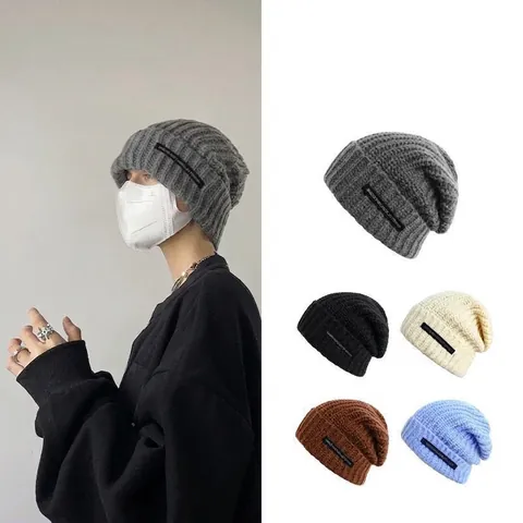 Unisex Winter Chunky Knitted Slouchy Beanie Hat Warm Solid Color Large Head Circumference Baggy Knit Skull Cap For Men Women