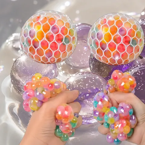 Πλέγμα Ουράνιο Τόξο Squishy Μπάλα Σταφύλι Παιχνίδι Κατά του Στρες Πολύχρωμες Υδροπέρλες Αισθητηριακή Μπάλα για Παιδιά και Ενήλικες Δώρο Πάρτι