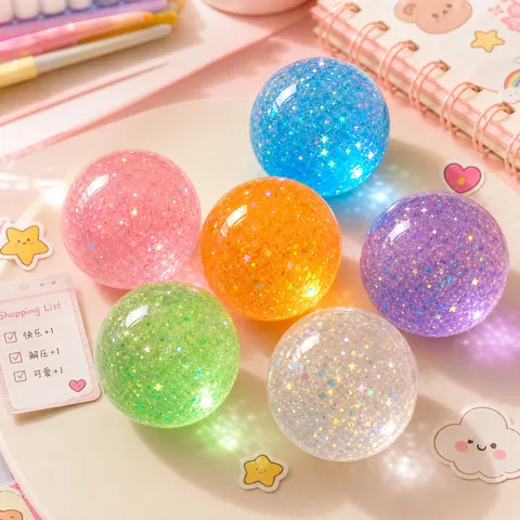 Palla Antistress Squishy Consistenza di Maltosio Glitter Stella Giocattolo di Decompressione TPR Morbido Giocattolo Sensoriale Creativo Regalo Bambini Adulti Ufficio Casa