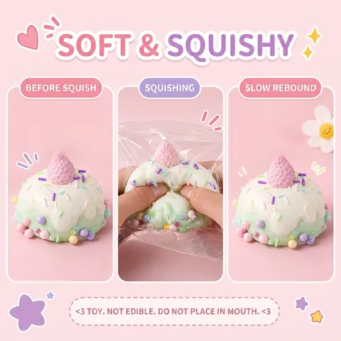 Strawberry Puff Cake Squishy Slow Rebound Stress Relief Toy Kawaii Dessert Handmade Simulation Squishy For Kids Teens Adults