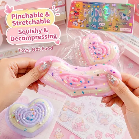 Creative Heart Shaped Cream Roll Squishy Toy TPR Soft Decompression Venting Toy For Stress Relief Office School Home Fun Gadget
