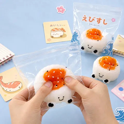 Giocattolo Squishy di Sushi ai Gamberetti di Simulazione Rimbalzo Lento Sollievo dallo Stress Giocattolo Sensoriale Morbido Viso Sorridente Decorazione Ufficio