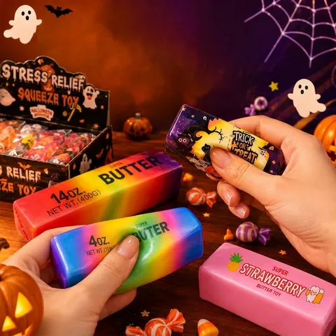Halloween Christmas Slow Rising Squishy Butter Stick Stress Relief TPR Squeeze Sensory Fidget Toy Party Favor Gift For Kids Adult