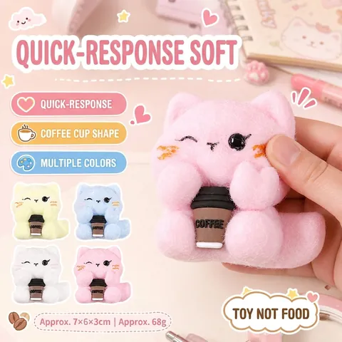 Χαριτωμένο Παιχνίδι Squishy Γάτα με Φλιτζάνι Καφέ TPR Φλοκωτό Αργή Επαναφορά Παιχνίδι Αποσυμπίεσης για Παιδιά Ενήλικες Θεραπευτικό Δώρο