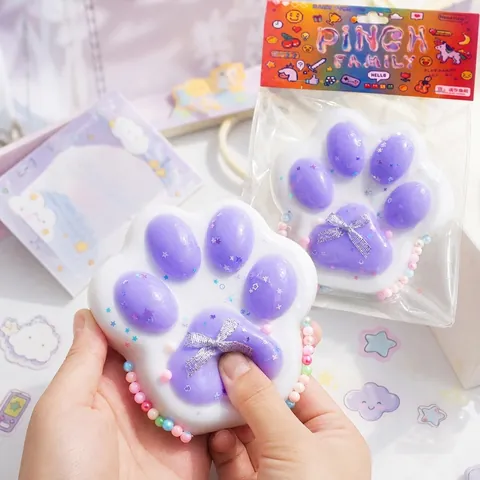 Παιχνίδι Squishy Πατούσα Γάτας Κινουμένων Σχεδίων για Ανακούφιση από το Στρες Μαλακό TPR Με Διακόσμηση Φιόγκου με Χρυσόσκονη