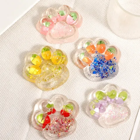 Lindo Juguete Squishy de Pata de Gato de Fruta Transparente con Brillo de Gelatina para Aliviar el Estrés para Niños