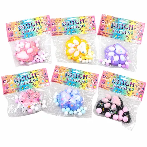 Juguete Squishy de Pata de Gato Lindo Juguete de Alivio del Estrés de TPR Suave Con Felpa y Purpurina para Niños Adultos Juguete de Descompresión Color Dopamina